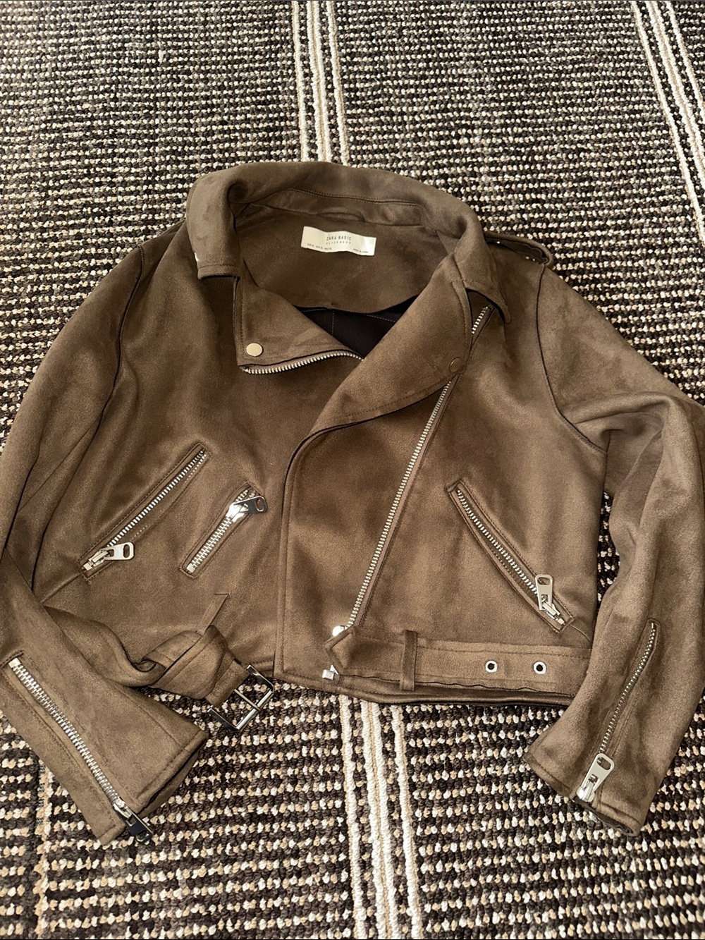 Women's Brown/Dark Green Suede Moto Jacket - Fashionable Biker Style